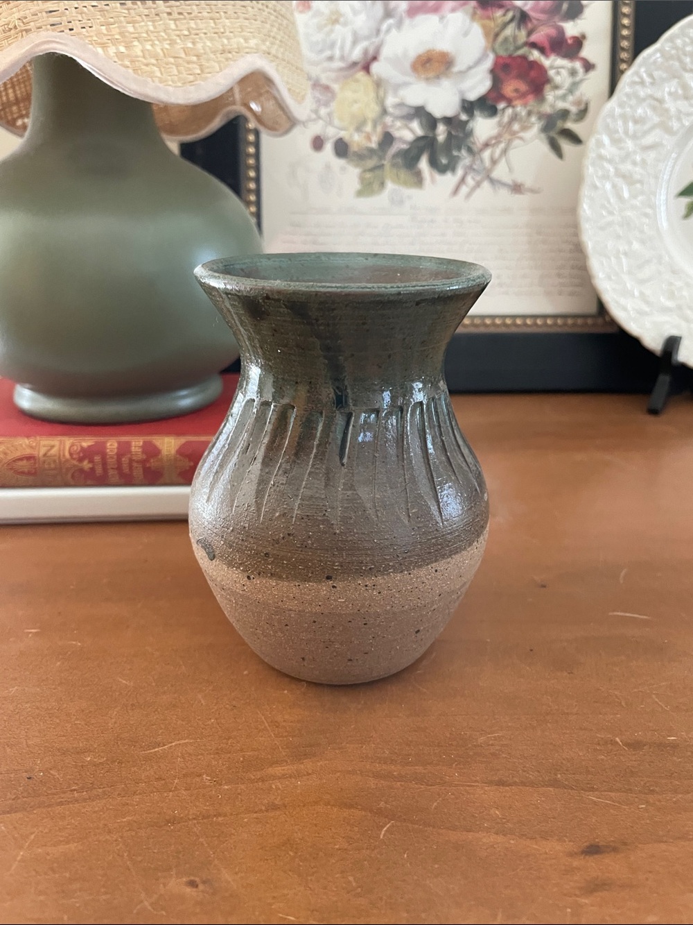 Handcrafted Ceramic Accent Vase in Green and Tan